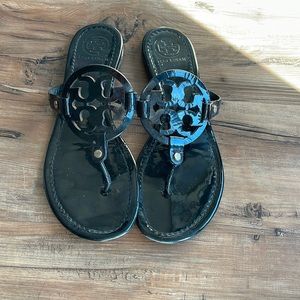 Tory Burch Miller Patent Leather Thong Black Sandals